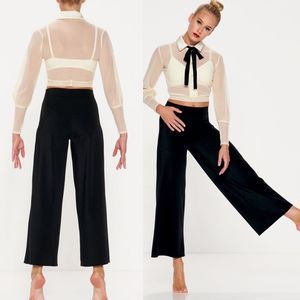 Kelle dance jazz acro costume 2 piece black white top wide leg pants adult MA